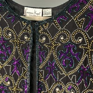 Laurence Kazar New York silk beaded jacket black purple gold sequins and beads
